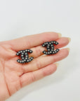2002 CHANEL CC LOGO BLACK MESH DIAMANTE CLIP ON EARRINGS