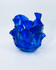 1980s HAND MADE COBALT BLUE FUSED GLASS HANDKERCHIEF BOWL/VASE
