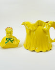 1930s HAND PAINTED ENGLISH YELLOW PORCELAIN LADY TEA POT