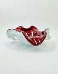 1950s MURANO CASED RED PINCHED BOWL/ASHTRAY WITH GOLD AVENTURINE