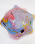 1986 HAND MADE HARLEQUIN CAMEO PINK BASE SPATTER ART GLASS XL BOWL BY JOHN MACPHERSON
