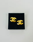 Y2K CHANEL CC BRUSHED GOLD LOGO PIERCED EARRINGS