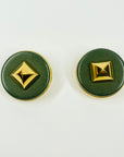 1980s HERMES GREEN LEATHER CLIP ON EARRINGS