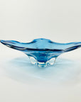 LARGE 1970s JAPANESE TURQUOISE BLUE SOMMERSO GLASS SQUARE BOWL