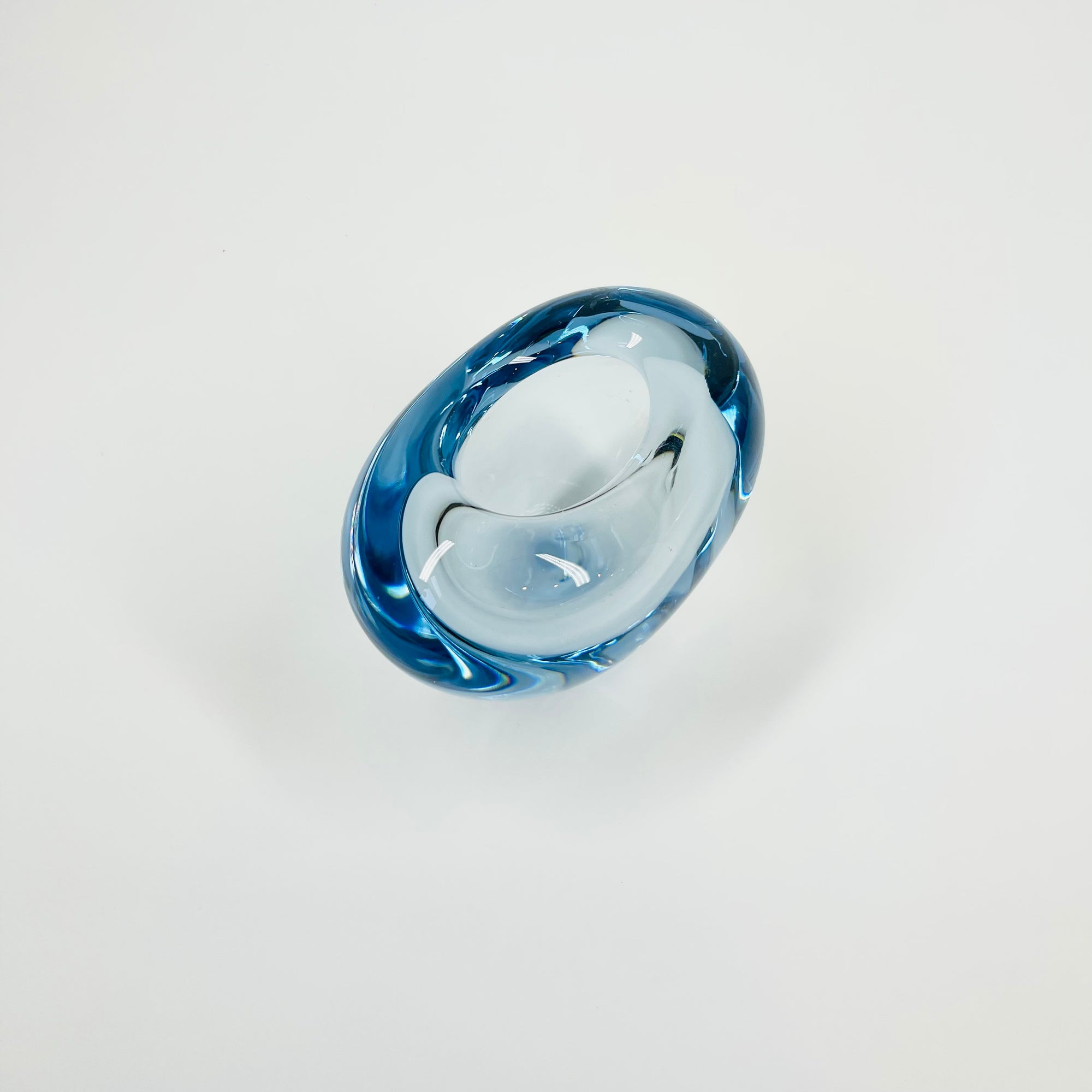 1960s HOLMEGAARD BLUE GLASS MINI HEART VASE BY PER LUTKEN
