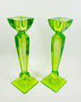 ART DECO URANIUM GLASS CANDLE STICKS