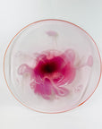 1980s AUSTRALIAN MOUTH BLOWN PINK PURPLE SPATTER ART GLASS SHALLOW BOWL/CHARGER BY STEPHEN MORRIS