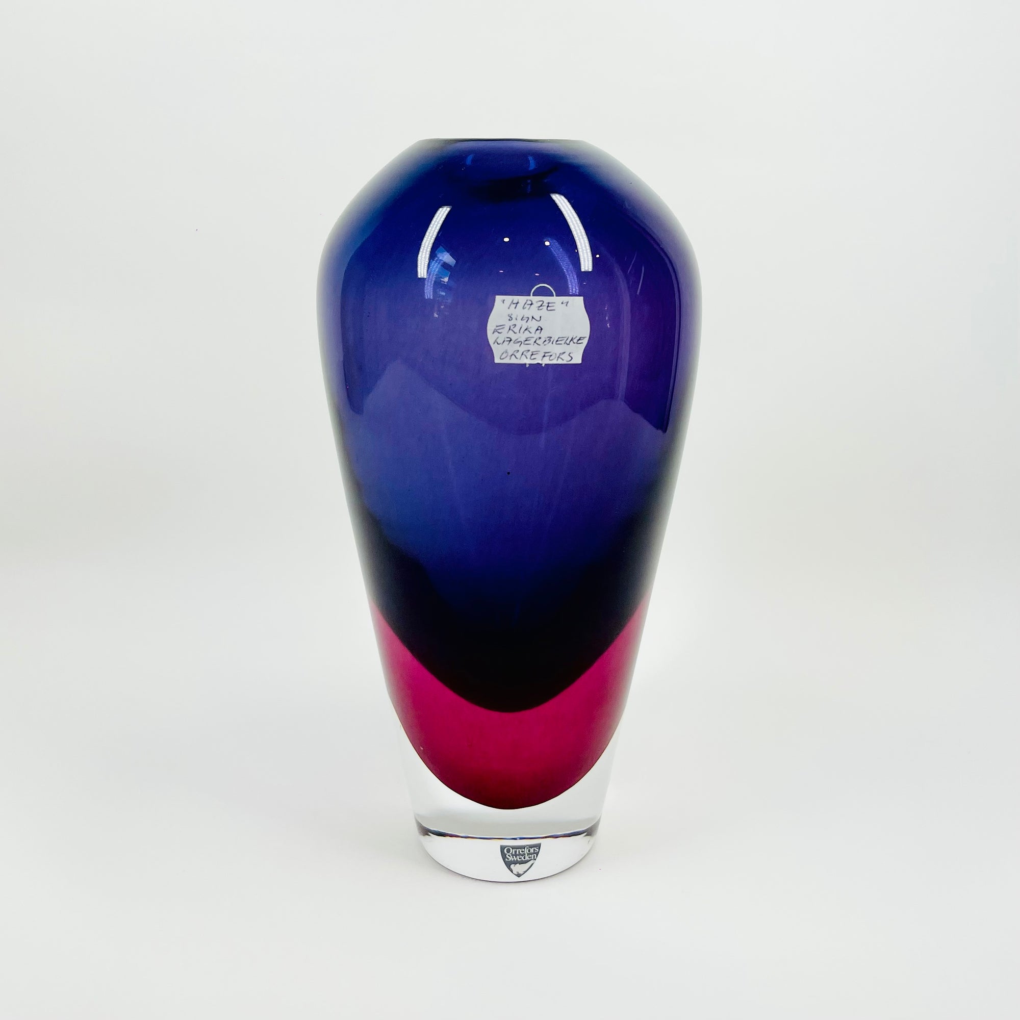 1990s HAZE PURPLE PINK SOMMERSO GLASS VASE BY ERICA LAGERBIELKE FOR KOSTA BODA