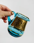 1950s BOHEMIAN TURQUOISE GLASS CREAMER SUGAR BOWL SET