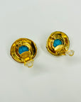1995 CHANEL CC LOGO TURQUOISE BUTTON CLIP ON EARRINGS