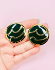 60s BARCS DARK GREEN ENAMEL BUTTON EARRINGS