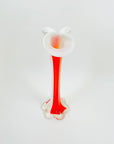 1970s JAPANESE CASED WHITE ORANGE RED RUFFLE GLASS VASE