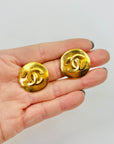 1996 CHANEL CC GOLD LOGO BUTTON CLIP ON EARRINGS