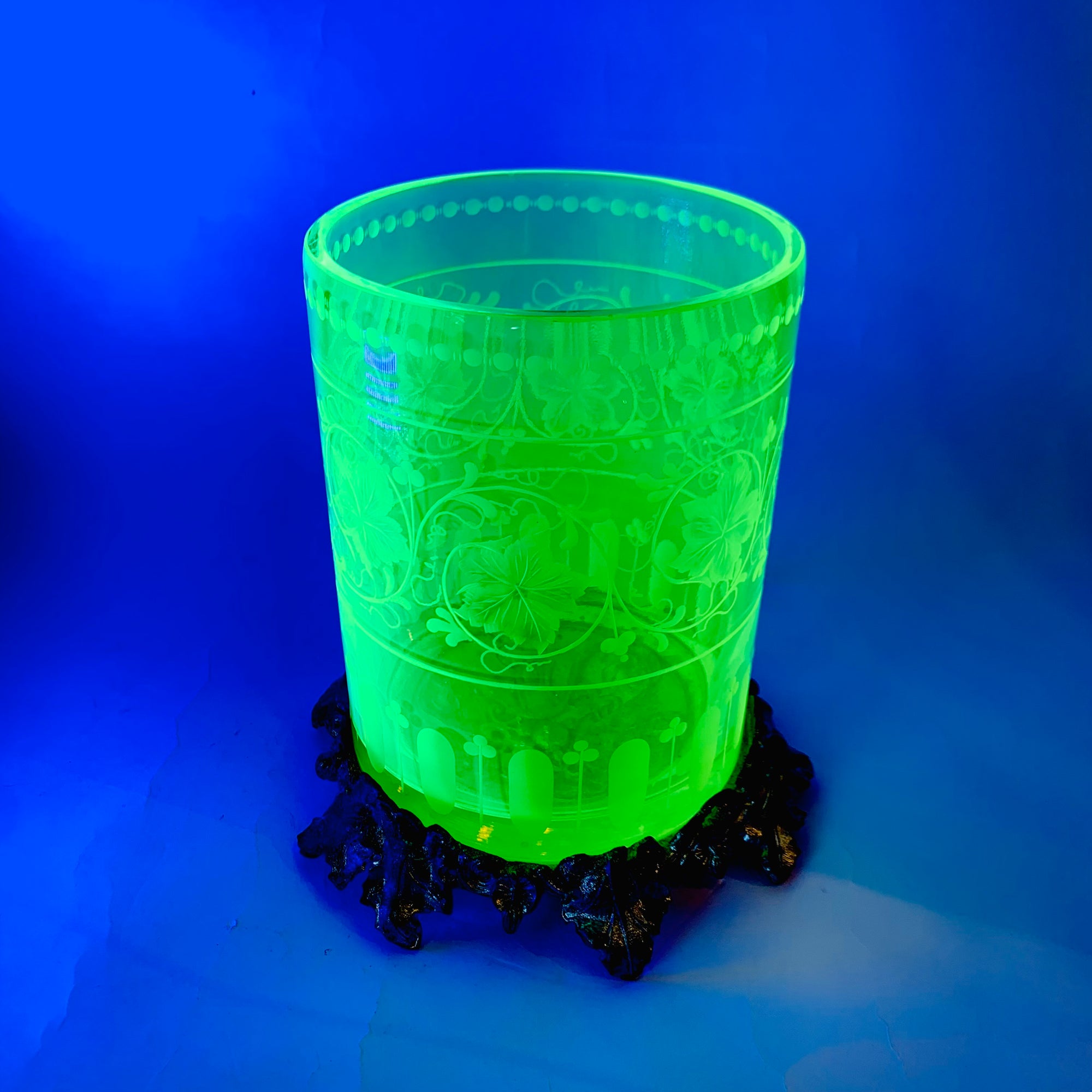 ETCHED URANIUM GLASS VASE