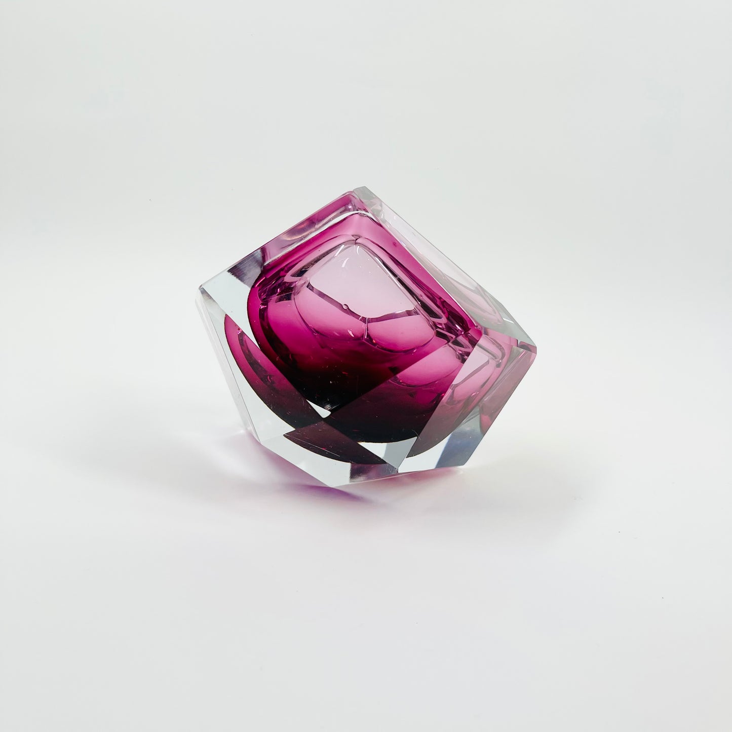 1950s FACETED MURANO CRANBERRY PINK GEODE BOWL