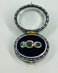 1970s 10K ROSE GOLD TRILOGY RING WITH EMERALD & PERIDOT CABOCHON