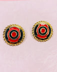 60s RED BLACK ENAMEL BUTTON EARRINGS