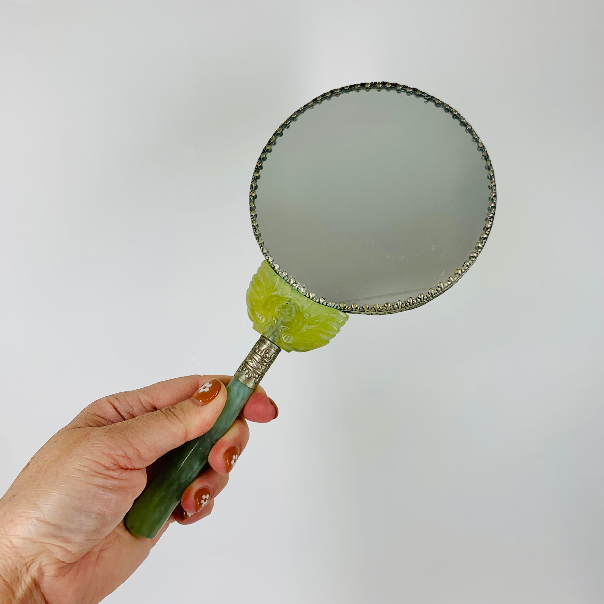 ANTIQUE JADE HAND MIRROR