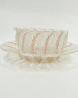 ANTIQUE PINK ZANFIRICO & LATTICINO GLASS PINCHED BOWL & MATCHING PLATE