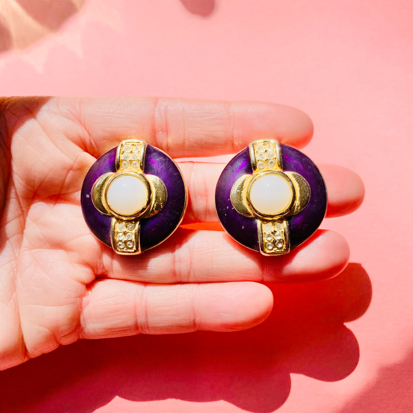 1950s PURPLE ENAMEL CLIP ON EARRINGS
