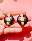 1950s PURPLE ENAMEL CLIP ON EARRINGS