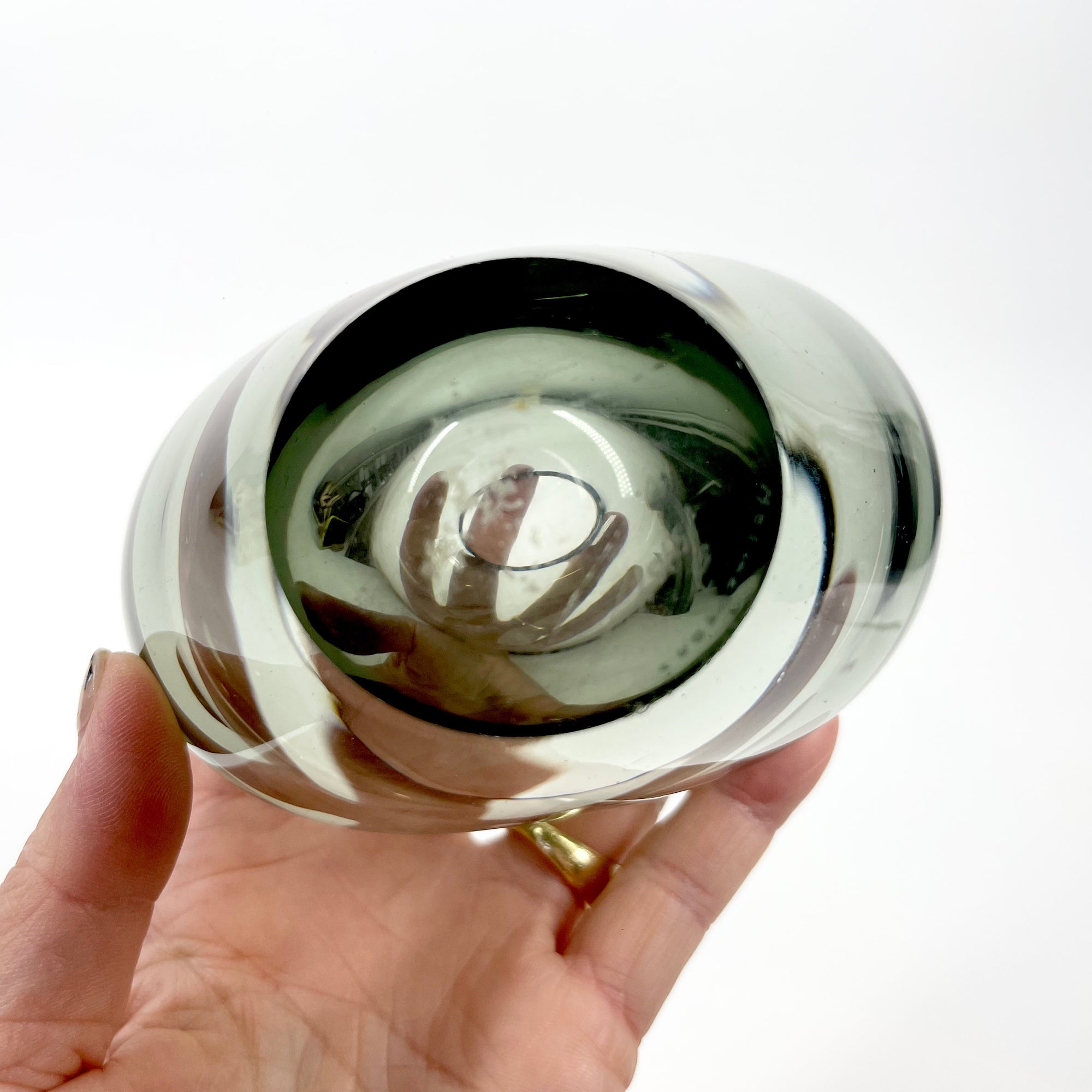 1960s HOLMEGAARD GREY GLASS MINI HEART VASE BY PER LUTKEN