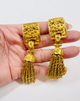 1980s CHANEL CC FILIGREE LOGO TASSELS DROP CLIP ON EARRINGS