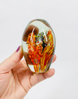 1980s ORANGE SPATTER ART GLASS PAPERWEIGHT