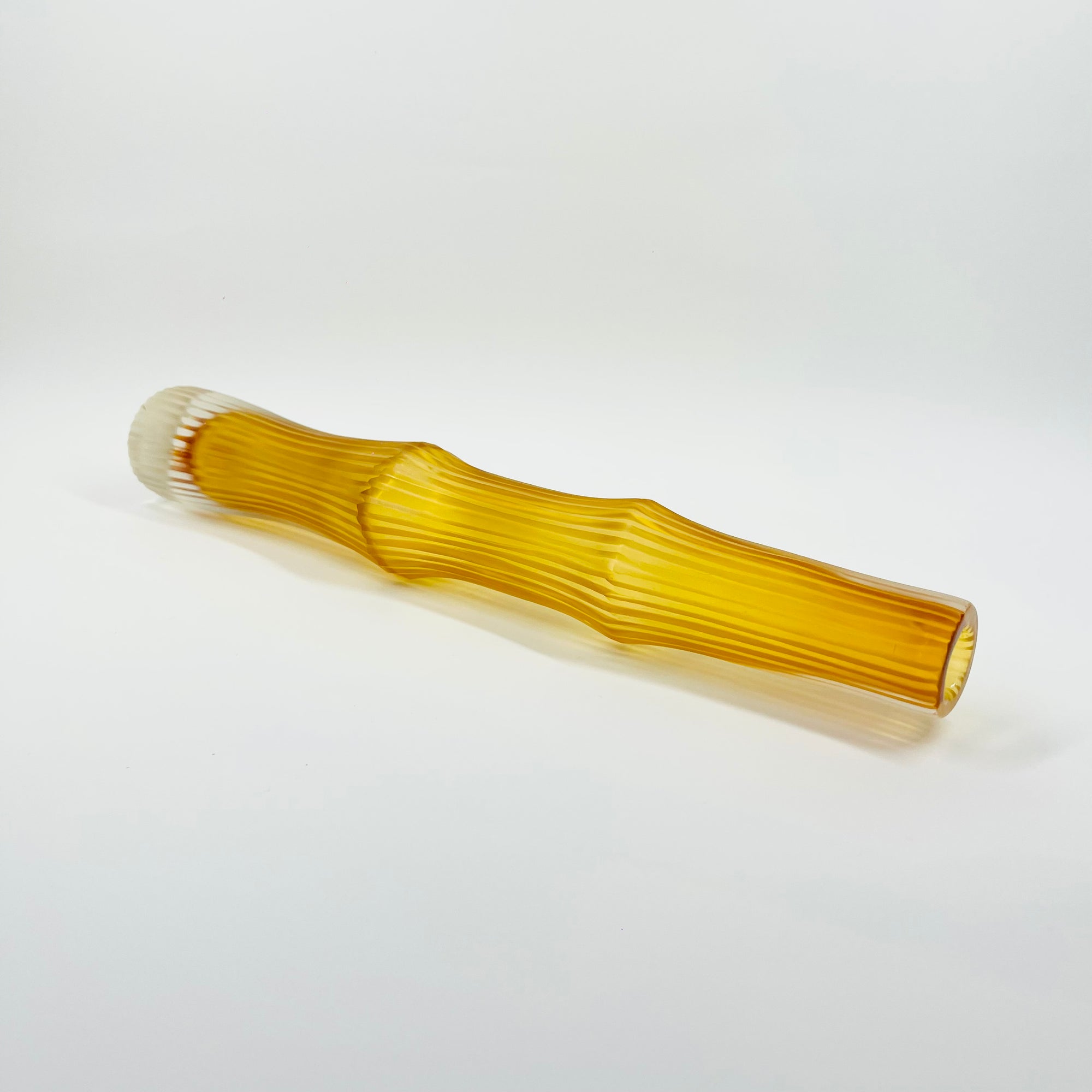 RETRO JAPANESE SATIN AMBER PRESSED GLASS BAMBOO VASE