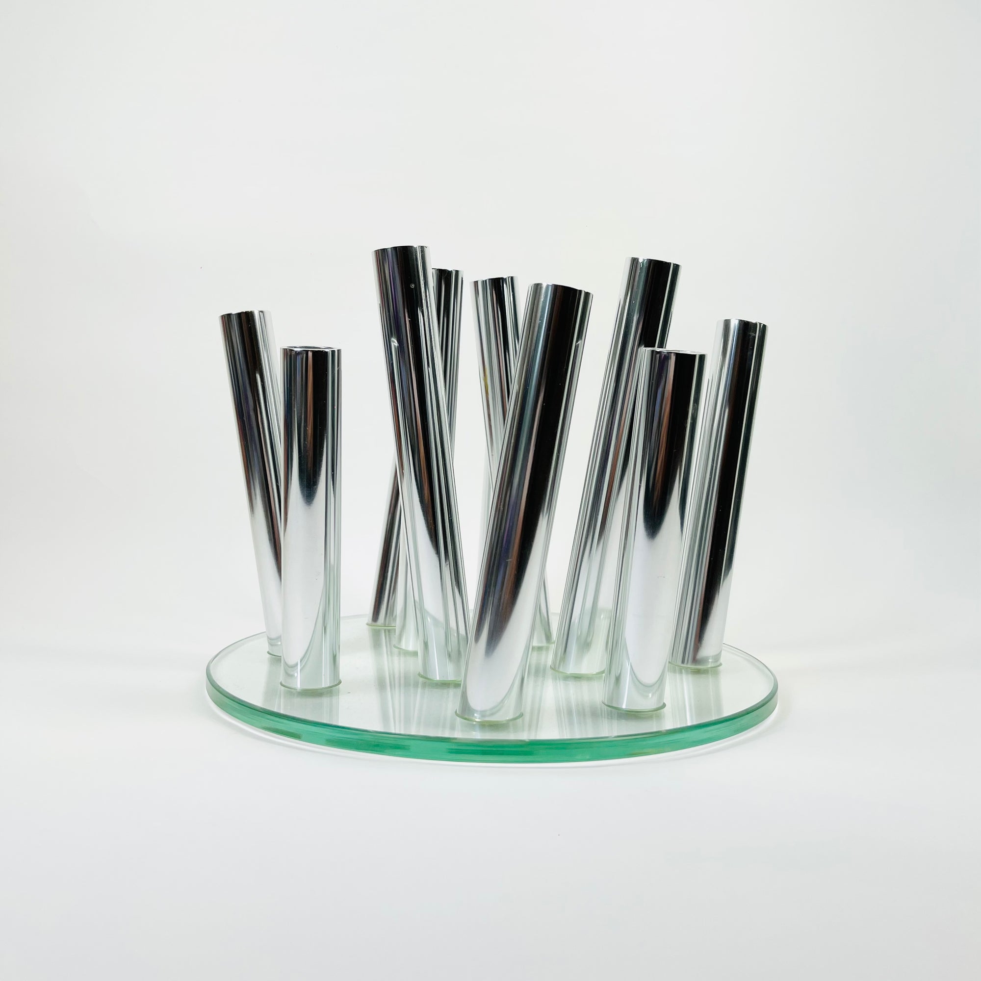 POST-MODERN GLASS STAINLESS STEEL VASE/CANDLEHOLDER