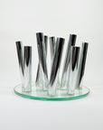 POST-MODERN GLASS STAINLESS STEEL VASE/CANDLEHOLDER