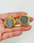 1950s CINER GOLD PLATED ESTRUCAN/FAMILY CREST STYLE CLIP ON EARRINGS