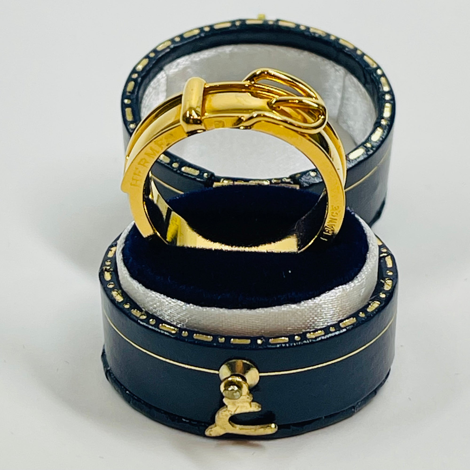 VINTAGE HERMES COSTUME GOLD BUCKLE RING WITH DIAMONDS