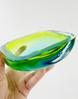 1960s GREEN BLUE PEACOCK HARLEQUIN SOMMERSO FACETED GEODE GLASS BOWL