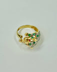 1950s 14K YELLOW GOLD DIAMOND EMERALD LEOPARD RING WITH RUBY EYES