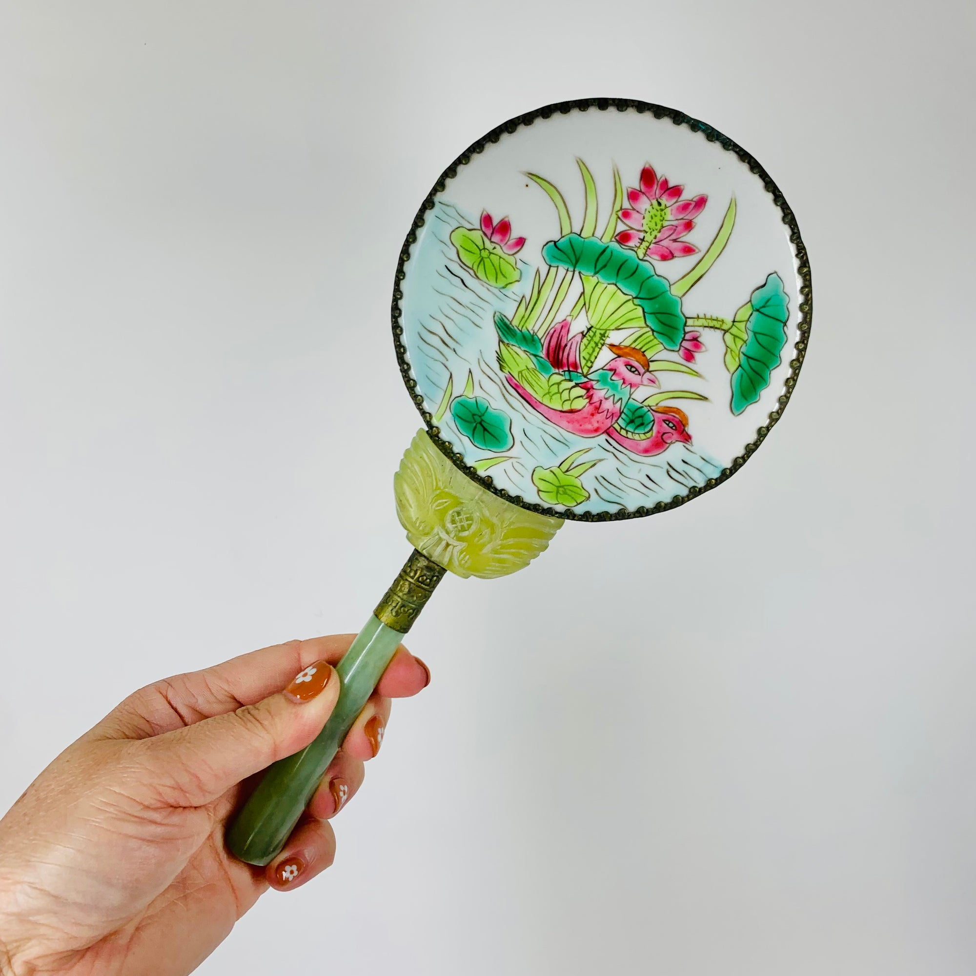 ANTIQUE JADE HAND MIRROR