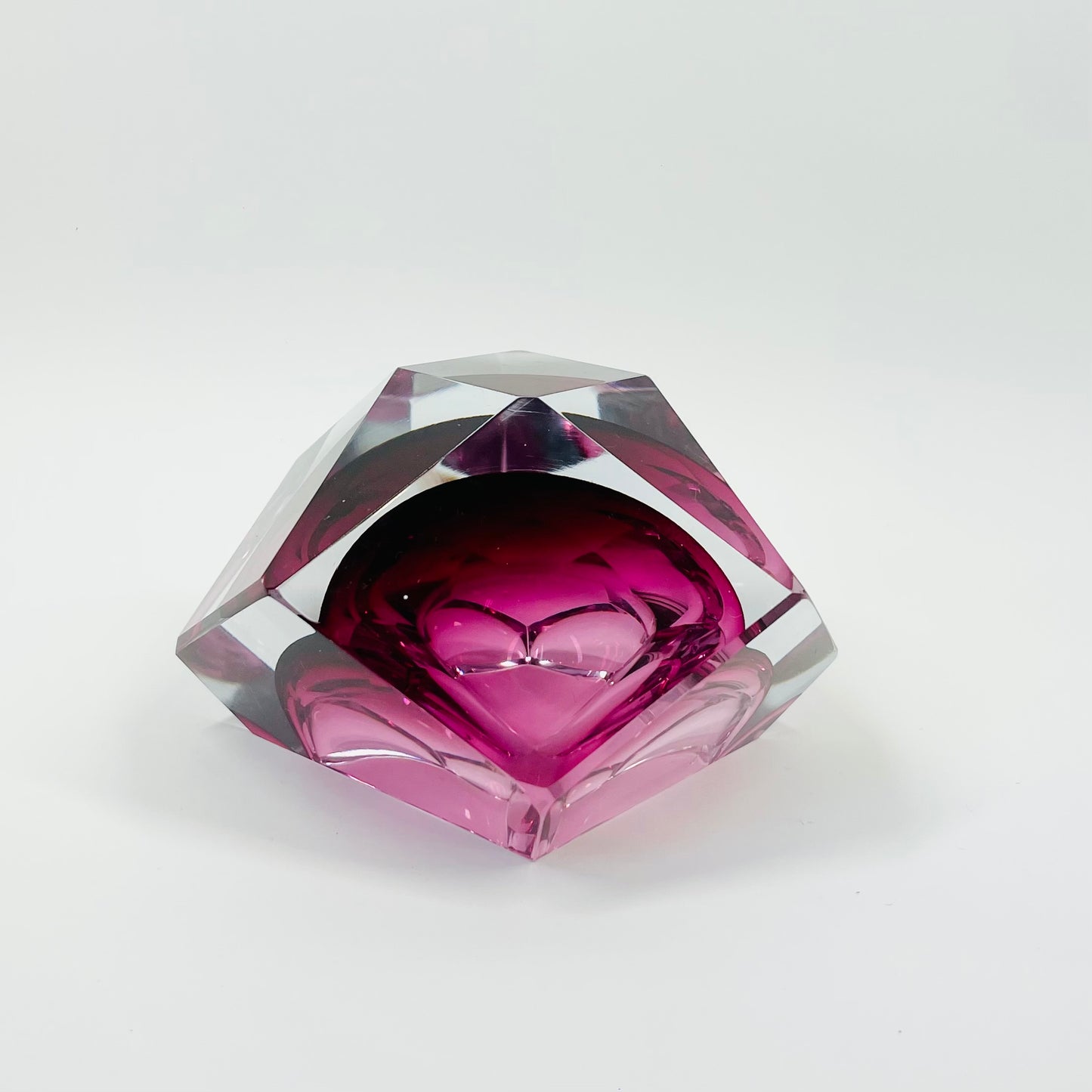 1950s FACETED MURANO CRANBERRY PINK GEODE BOWL