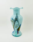 1970s ITALIAN EMPOLI CASED END OF DAY GLASS RUFFLE RIM VASE