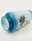 ANTIQUE VICTORIAN HAND PAINTED BLUE MILK GLASS VASE