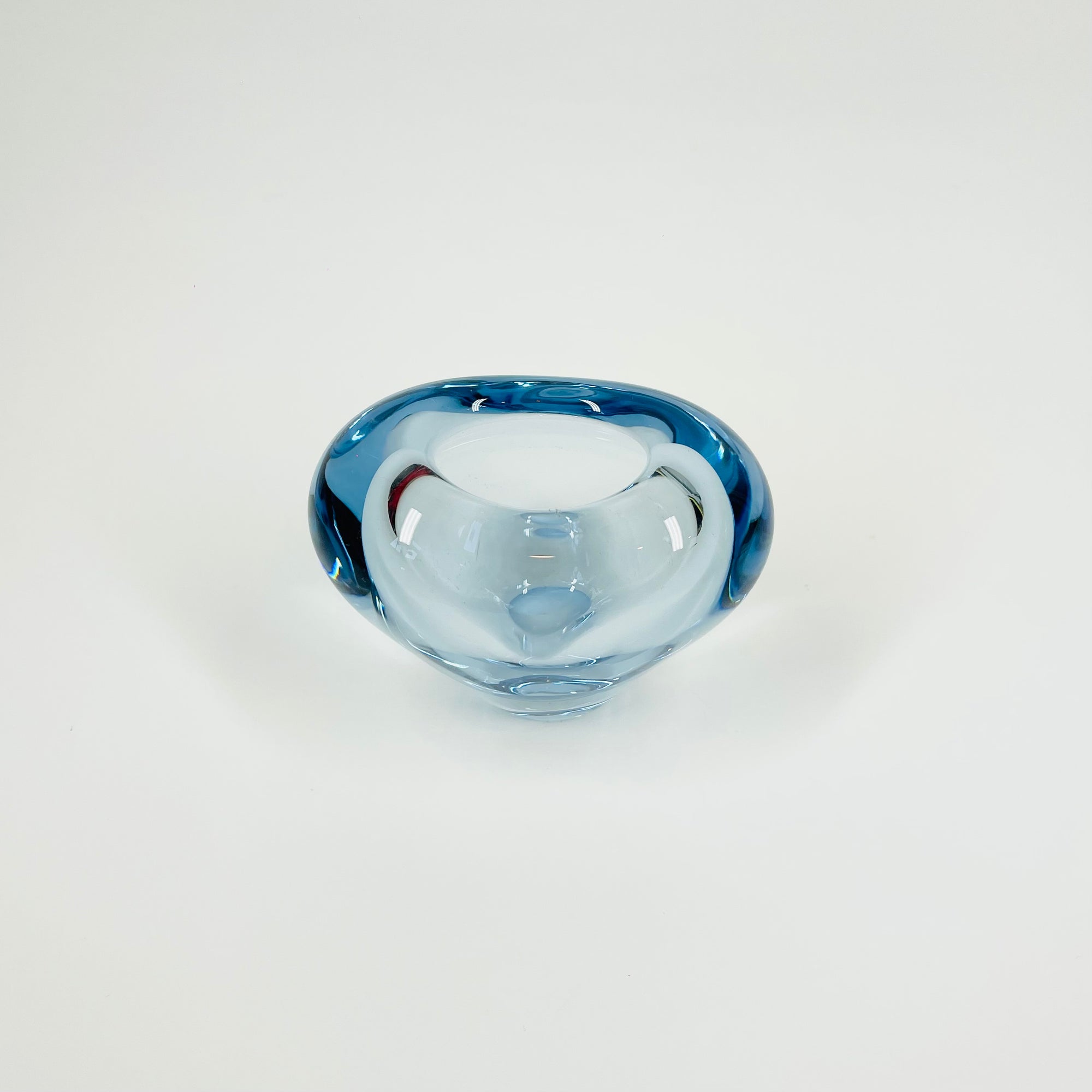 1960s HOLMEGAARD BLUE GLASS MINI HEART VASE BY PER LUTKEN