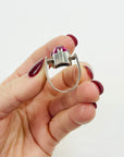 ART DECO SILVER TANK RING WITH PINK SPINEL