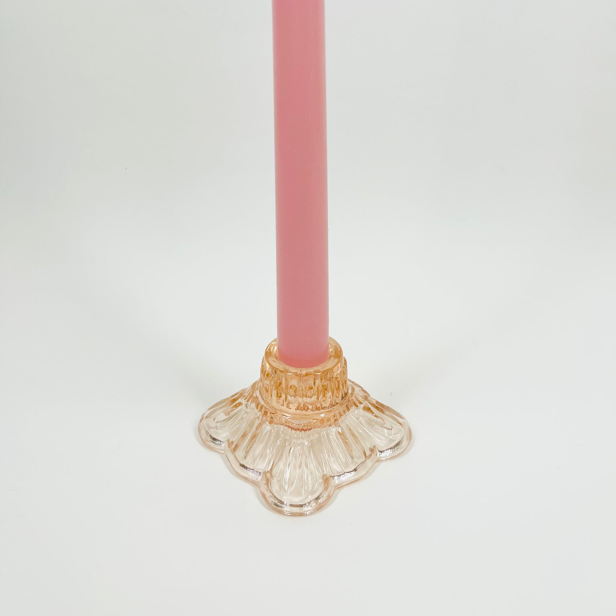 ANTIQUE DEPRESSION PRESSED PINK GLASS CANDLE HOLDER