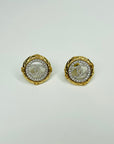 2025 CHANEL TWO TONE PAVE DIAMANTÉ CC DIAL HALO BUTTON PIERCED EARRINGS