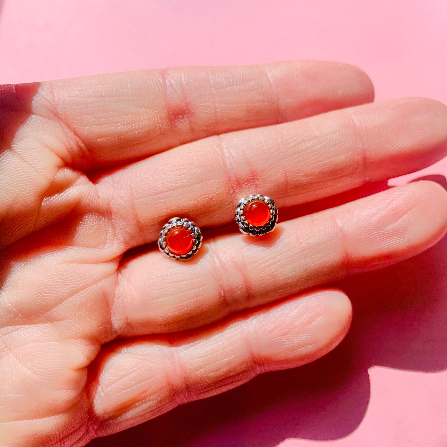 SILVER CARNELIAN STUD EARRINGS