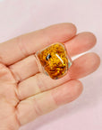 1960s MODERNIST SILVER AMBER CABOCHON RING