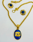 1995 CHANEL CC LOGO MUGHAL STYLE LAPIS AZULI MEDALLION PENDANT NECKLACE