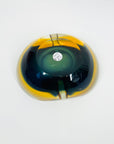 1950s COBALT BLUE TEAL AMBER MURANO SOMMERSO GLASS PINCHED BOWL/ASHTRAY