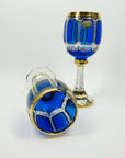 1930s MOSER GILT GOLD ENAMELED COBALT BLUE GLASS GOBLETS