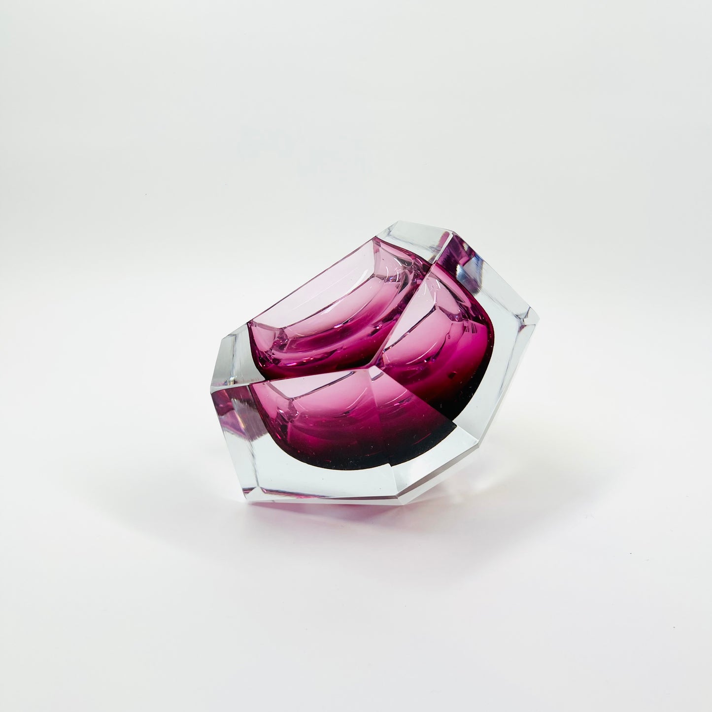 1950s FACETED MURANO CRANBERRY PINK GEODE BOWL