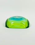 1960s GREEN BLUE PEACOCK HARLEQUIN SOMMERSO FACETED GEODE GLASS BOWL